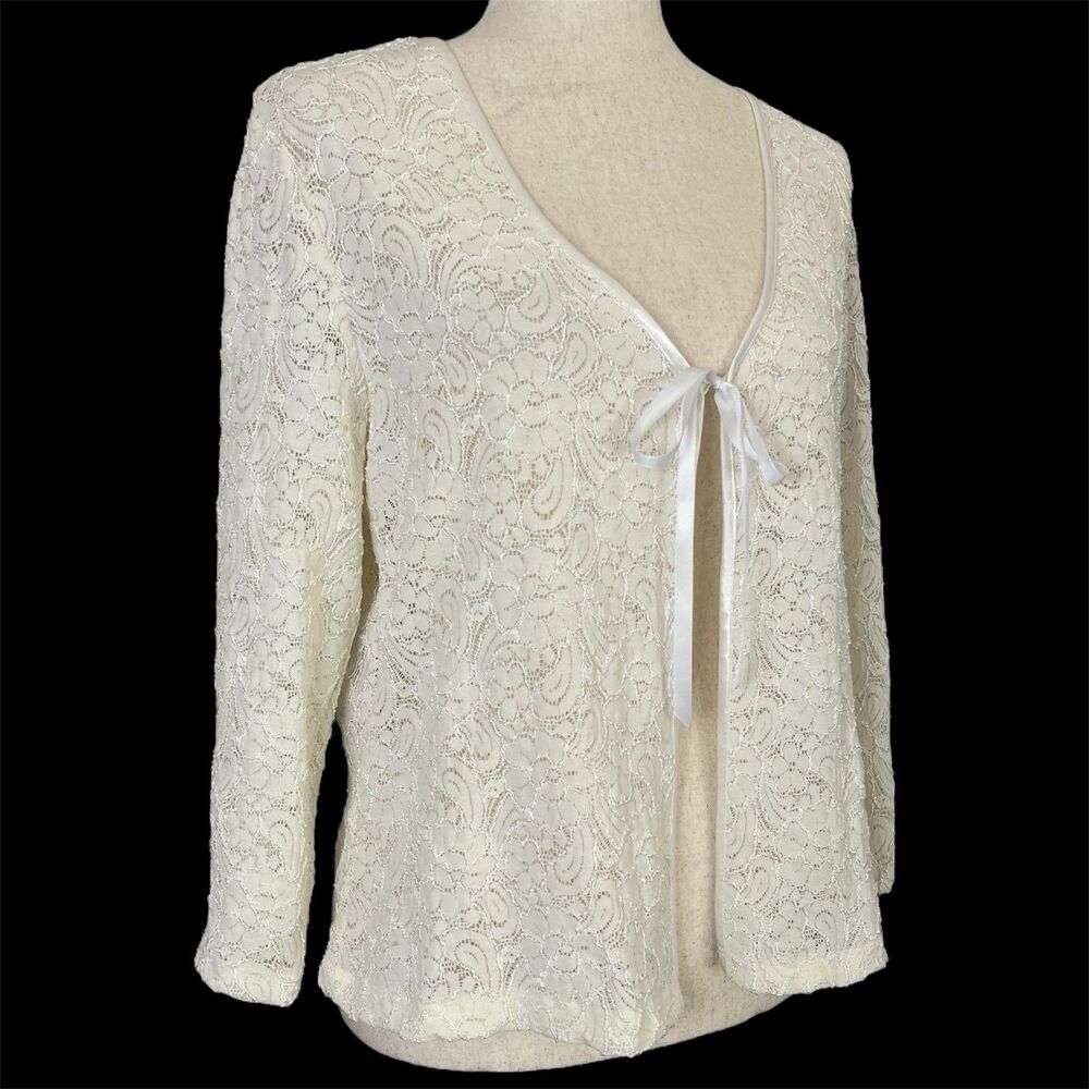 Vintage Lace Cardigan Size M Cream Dainty Fairy Feminine Church Made in USA NWT